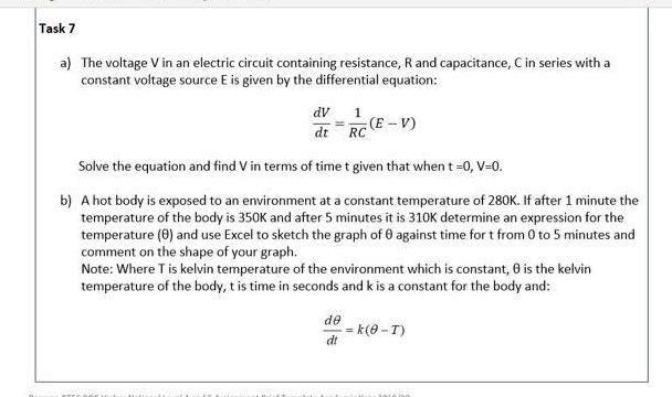 Task 7 A The Voltage Vin An Electric Circuit Containing Resistance R And Capacitance Cin Series With A Constant Volta 1
