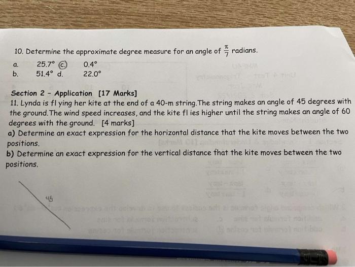 10 Determine The Approximate Degree Measure For An Angle Of Radians 25 7 51 4 D A B 0 4 22 0 A Section 2 Ap 1