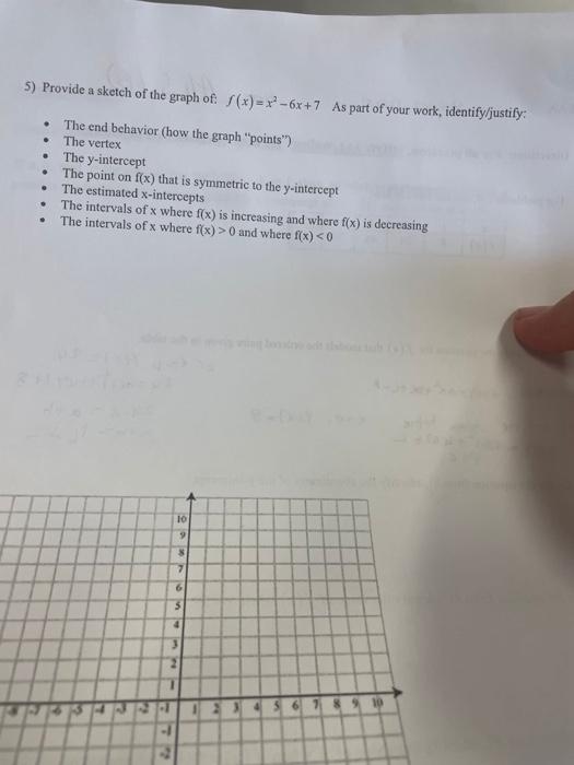 5 Provide A Sketch Of The Graph Of Y X X2 6x 7 As Part Of Your Work Identify Justify The End Behavior Ho 1