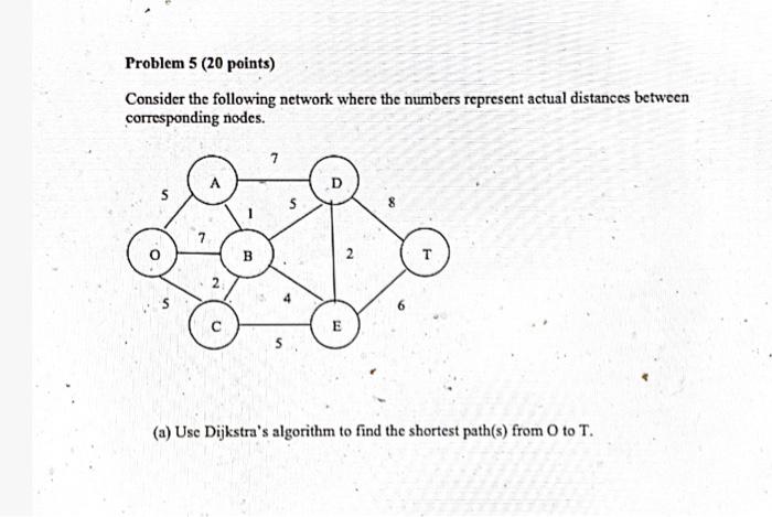 Problem 5 20 Points Consider The Following Network Where The Numbers Represent Actual Distances Between Corresponding 1
