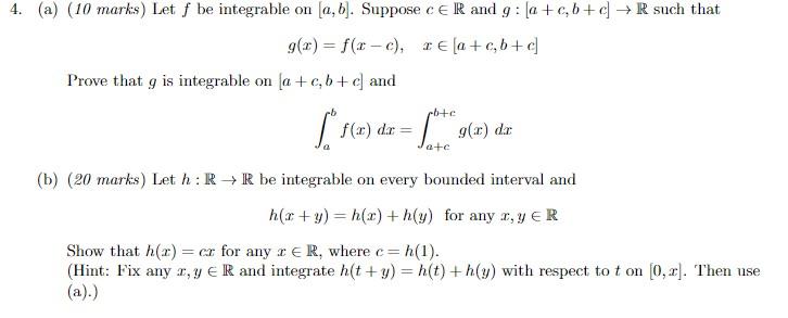 4 A 10 Marks Let F Be Integrable On A B Suppose Cer And G A Cb R Such That G X F X C 2 A C B 1