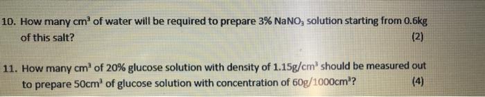10 How Many Cm Of Water Will Be Required To Prepare 3 Nano Solution Starting From 0 6kg Of This Salt 2 11 How Man 1