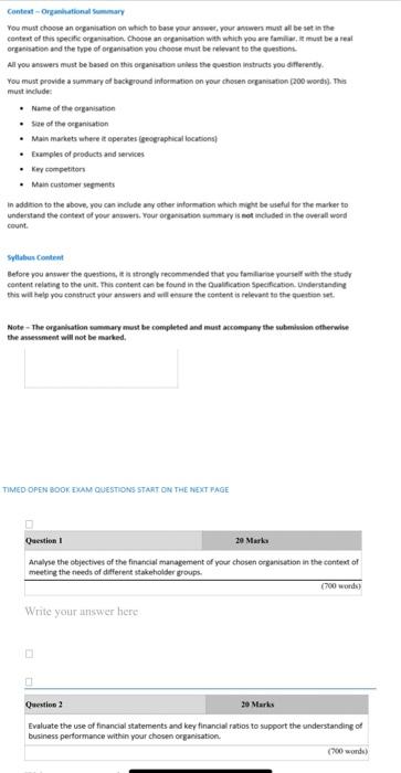 Contest Ornational Summary You Must Choose An Organisation On Which To Use Your Answer Your Answers Must Ait Be Set In 1
