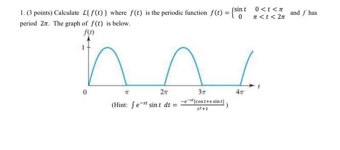 And Has 1 3 Points Calculate Lifowhere F T Is The Periodic Function F T 0 Sint 0 T T T 25 Period 27 The Gra 1