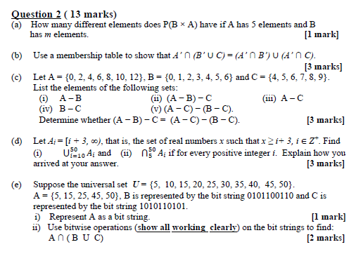 X Question 2 13 Marks A How Many Different Elements Does P B X A Have If A Has 5 Elements And B Has M Elements 1