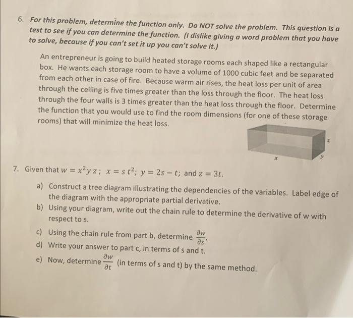 6 For This Problem Determine The Function Only Do Not Solve The Problem This Question Is A Test To See If You Can De 1