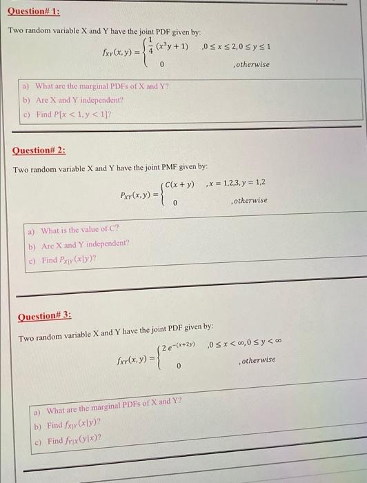 Question 1 Two Random Variable X And Y Have The Joint Pdf Given By Xy 1 0 Sx S2 0 Sys1 Fxy X Y 0 Otherwise A Wh 1
