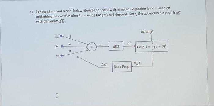 4 For The Simplified Model Below Derive The Scalar Weight Update Equation For W Based On Optimizing The Cost Function 1