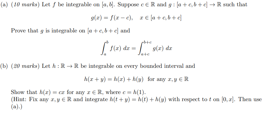 A Let F Be Integrable On A B Suppose C R And G A C B C R Such That G X F X C X A C B C 1