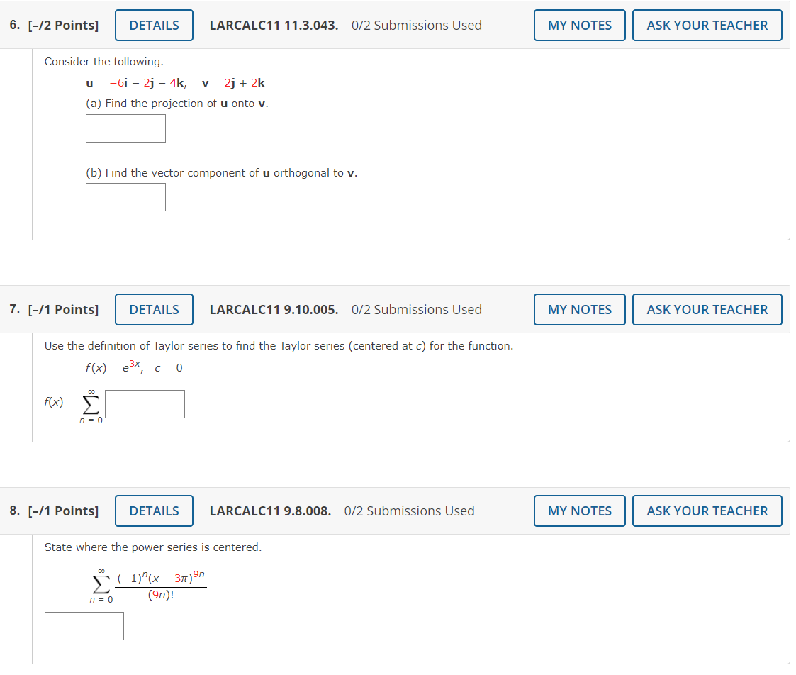 6 12 Points Details Larcalc11 11 3 043 0 2 Submissions Used My Notes Ask Your Teacher Consider The Following U 1