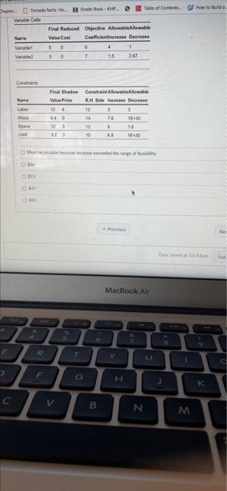 Question 25 3 12 Determine The New Objective Function Value The Rhs Of The Space Constraint Increases By 5 Units Whe Pal 2