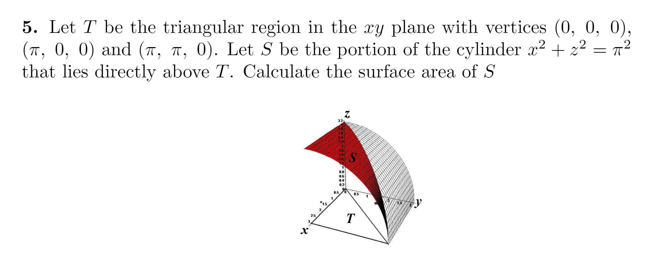5 Let T Be The Triangular Region In The Xy Plane With Vertices 0 0 0 1 0 0 And 1 T 0 Let S Be The Portion 1