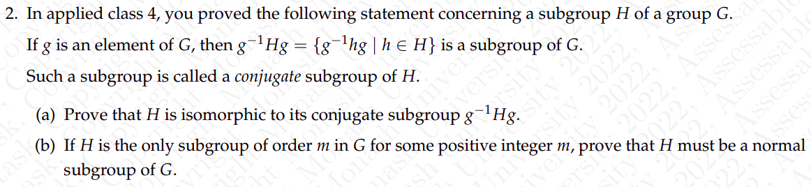 2 In Applied Class 4 You Proved The Following Statement Concerning A Subgroup H Of A Group G If G Is An Element Of G 1