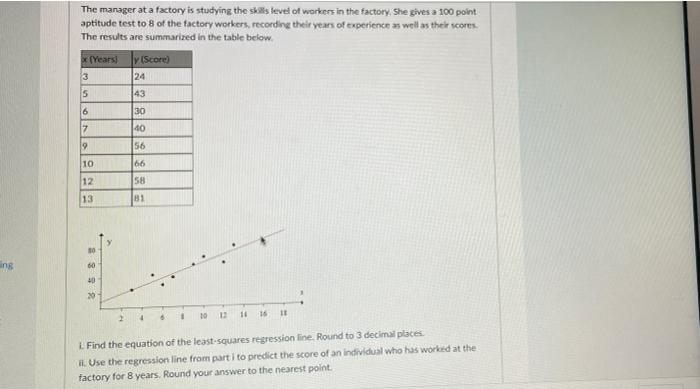 The Manager At A Factory Is Studying The Skills Level Of Workers In The Factory She Gives A 100 Point Aptitude Test To 1