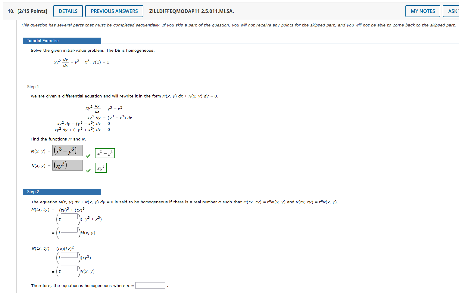10 2 15 Points Details Previous Answers Zilldiffeqmodap11 2 5 011 Mi Sa My Notes Ask This Question Has Several Parts 1