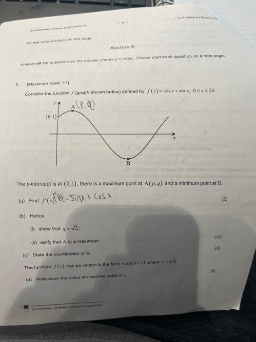 Moa Do Not Writions On The Page Section B Awer All The Questions On The Answer Sheets Provided Please Start Each Questi 1