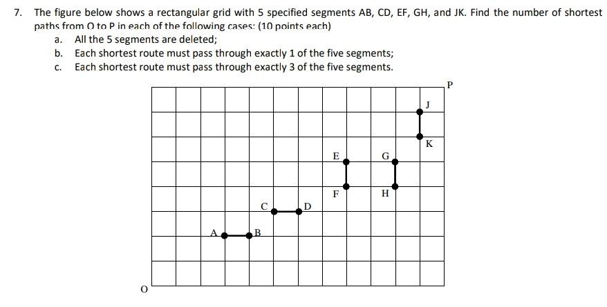 7 The Figure Below Shows A Rectangular Grid With 5 Specified Segments Ab Cd Ef Gh And Jk Find The Number Of Shorte 1
