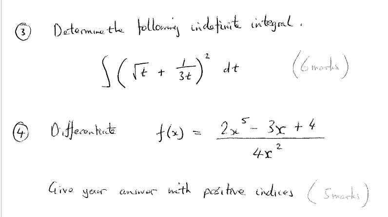 3 Determine The Following Indefinite Integral Scre 51 3 6 Marts 2 Dt 3t S 4 Differentiate Si F X 2x 3x 1