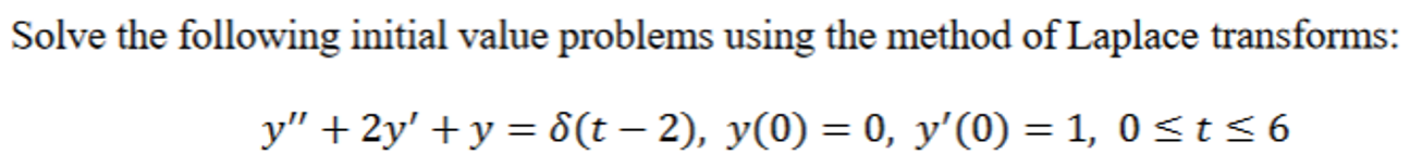 Solve The Following Initial Value Problems Using The Method Of Laplace Transforms Y 2y Y 8 T 2 Y 0 0 Y 1