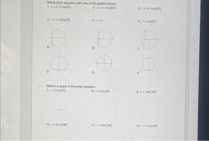 Match Each Equation With One Of The Graphs Shown 1 R 2 2 Cos 0 2 R 2 2 Sin 0 3 R4 3cos 0 4 R 3 4 Cos 0 5 1