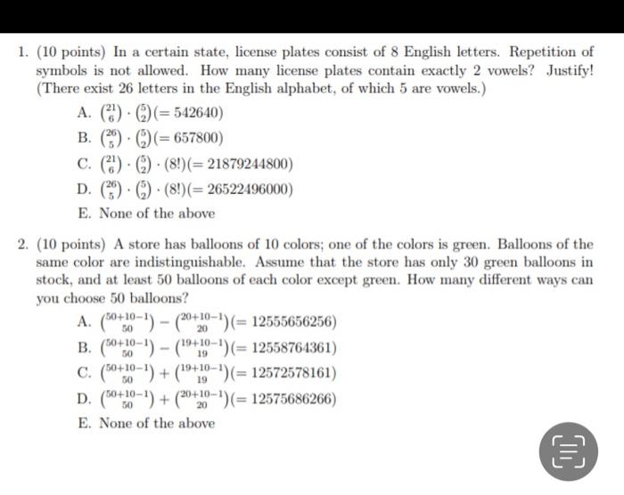 1 10 Points In A Certain State License Plates Consist Of 8 English Letters Repetition Of Symbols Is Not Allowed Ho 1