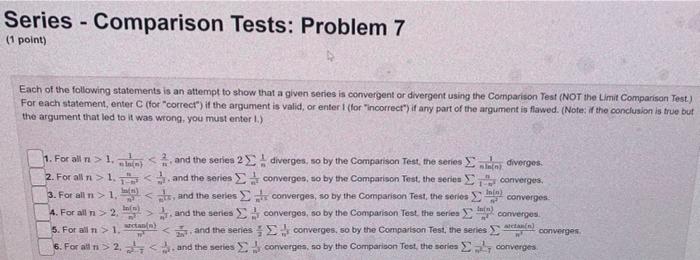 Series Comparison Tests Problem 3 1 Point Results For This Submission Entered Answer Preview Bb Bb Ac Ac Ac Ac At L 3