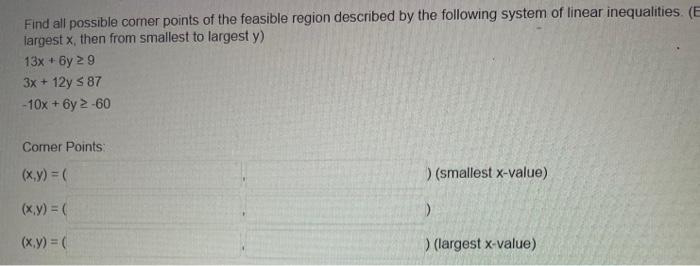 Find All Possible Comer Points Of The Feasible Region Described By The Following System Of Linear Inequalities E Large 1
