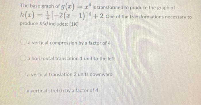 The Base Graph Of G X 24 Is Transformed To Produce The Graph Of H X 1 2 2 1 4 2 One Of The Transformations N 1