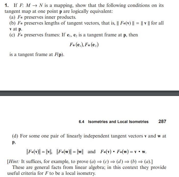 1 If F M N Is A Mapping Show That The Following Conditions On Its Tangent Map At One Point P Are Logically Equivale 1