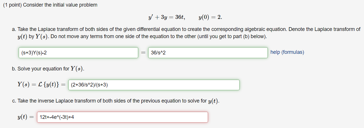 1 Point Consider The Initial Value Problem Y 3y 360 Y 0 2 A Take The Laplace Transform Of Both Sides Of The 1