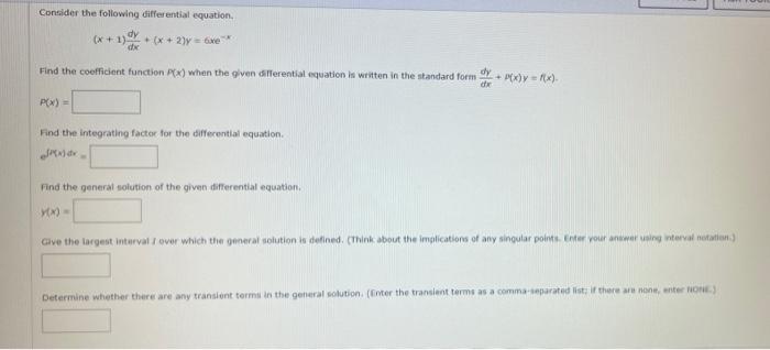 Consider The Following Differential Equation X 1 X 2 6 Find The Coefficient Function P X When The Given Differ 1