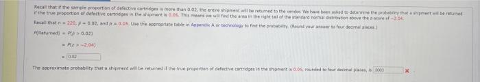 Recall That The Sample Proportion O Defective Cartridges More Than 0 02 The Shipment Will Be Remed To The We Have Been 1