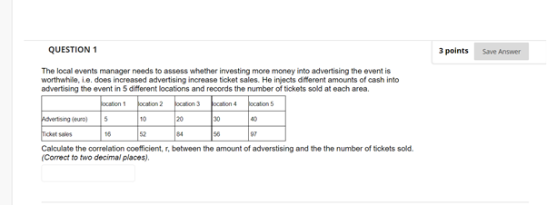Question 1 3 Points Save Answer The Local Events Manager Needs To Assess Whether Investing More Money Into Advertising T 1