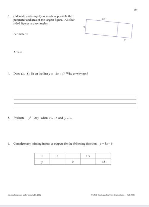 172 3 Calculate And Simplify As Much As Possible The Perimeter And Area Of The Largest Figure All Four Sided Figures 1