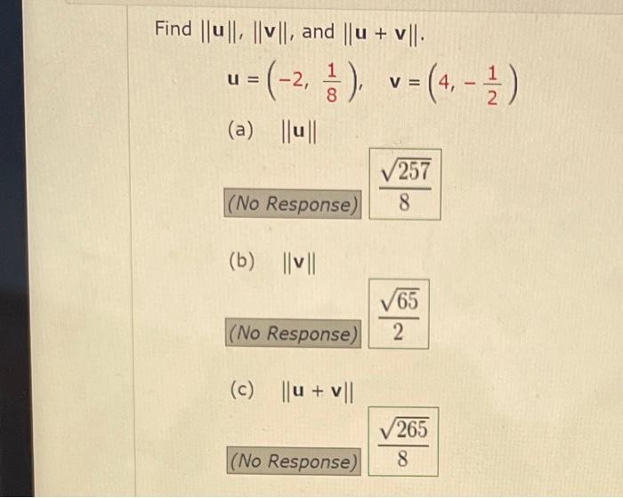 Find 0 And U V U 1 2 S V4 1 V 8 A 0 257 8 No Response B V 65 2 No Res 1