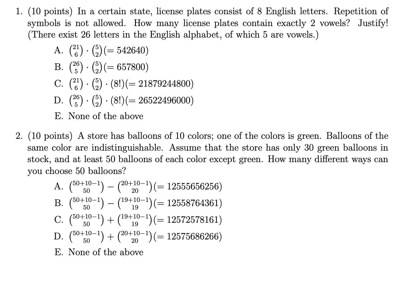 7 1 10 Points In A Certain State License Plates Consist Of 8 English Letters Repetition Of Symbols Is Not Allowed 1