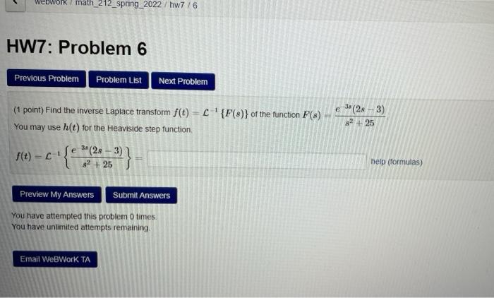 Work Math 212 Spring 2022 Hw7 6 Hw7 Problem 6 Previous Problem Problem List Next Problem 35 1 Point Find The Inve 1