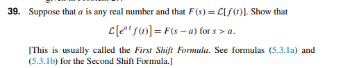 39 Suppose That A Is Any Real Number And That F S C Fo Show That C Cat F 0 F S A For S A This Is Usually C 1