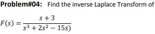 Problem 04 Find The Inverse Laplace Transform Of S 3 F S 53 2s2 15s 1