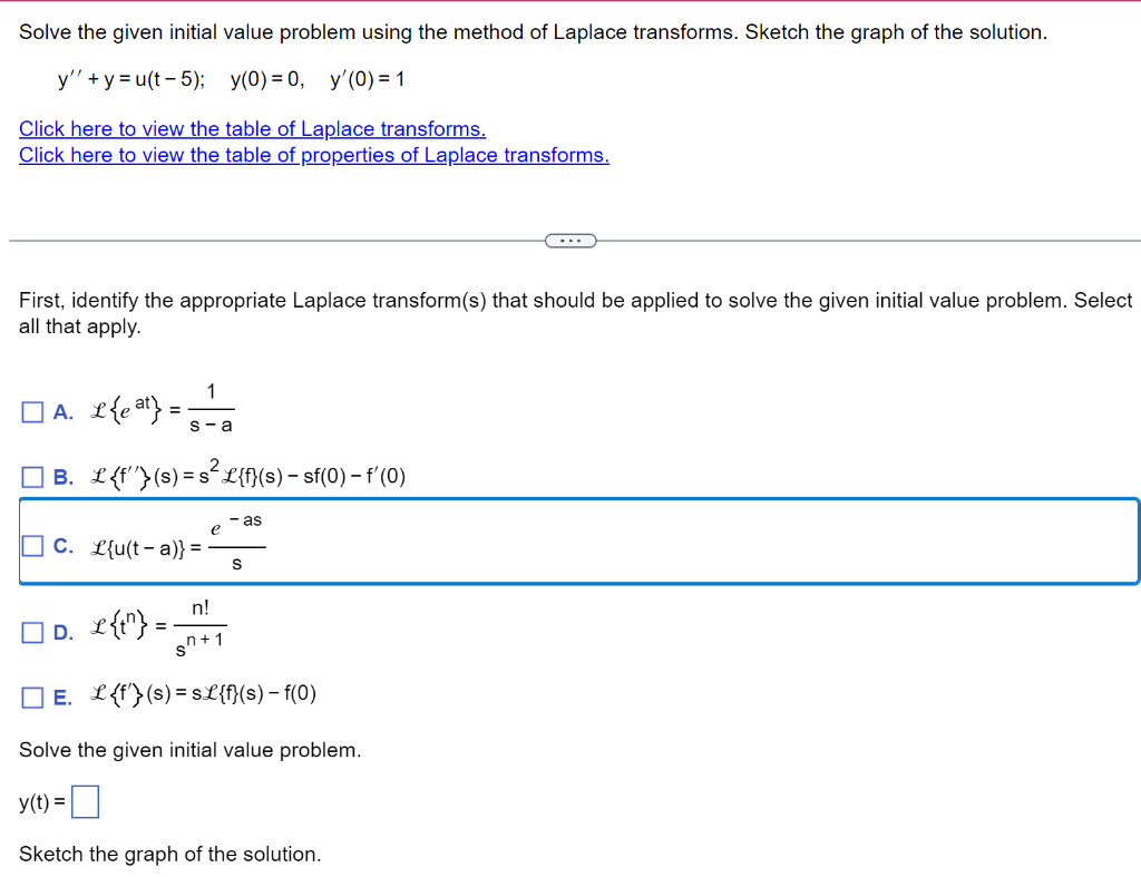 Solve The Given Initial Value Problem Using The Method Of Laplace Transforms Sketch The Graph Of The Solution Y Y 1