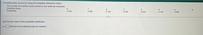 Complete And Using The Pribution The Number Of Overtime Houn Wond In One Was Per Ample Overtime Hours Probability 0 0045 1