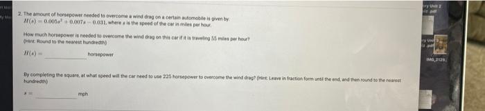 12 2 The Amount Of Horsepower Needed To Overcome A Wind Dragon A Certain Tomobile Is Given By Ho 0 005 0 0078 0 001whe 1