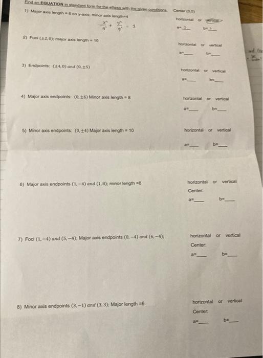 Ende Equation In Standard Form For The Who 1 Morgony Minor Cat 1 2 Foc 2 0 Majorength 10 W 3 Endpoints 4 0 An 1