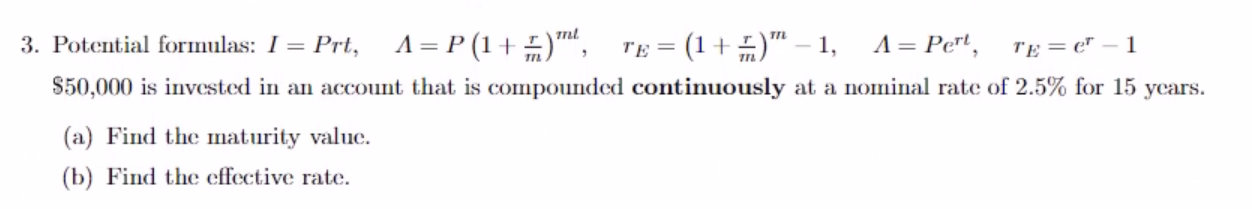 3 Potential Formulas I Prt A P 1 3 Te 1 1 A Pert Te E 1 50 000 Is Invested In An Account Th 1