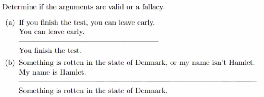 Determine If The Arguments Are Valid Or A Fallacy A If You Finish The Test You Can Leave Carly You Can Leave Early 1