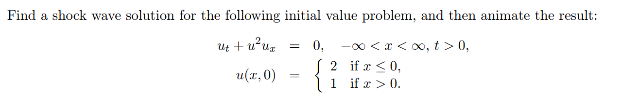 Find A Shock Wave Solution For The Following Initial Value Problem And Then Animate The Result Ut Uuz 0 X 1