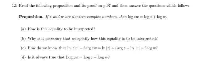 12 Read The Following Proposition And Its Proof On P 97 And Then Answer The Questions Which Follow A Proposition If 1