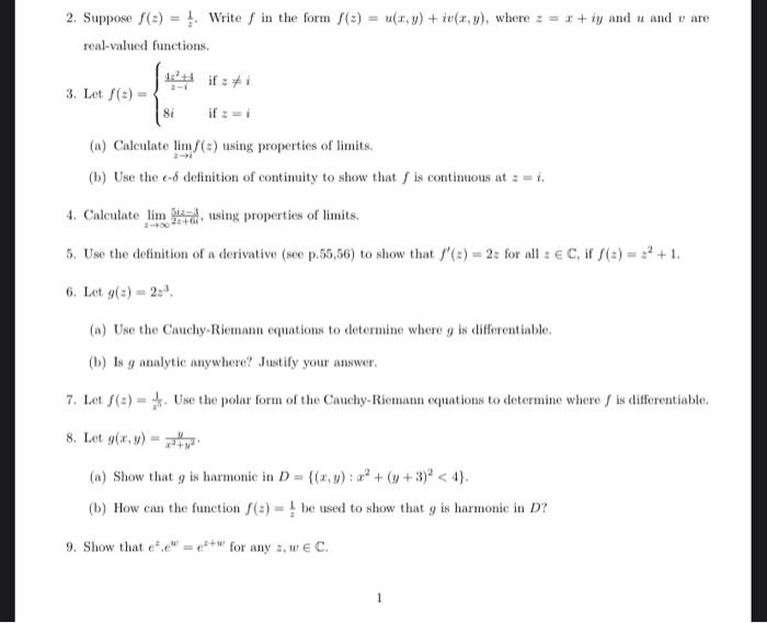 2 Suppose 1 Write In The Form U Y Tv X Y Where Z 1 Ty And U And V Are Real Valued Functions 3 1