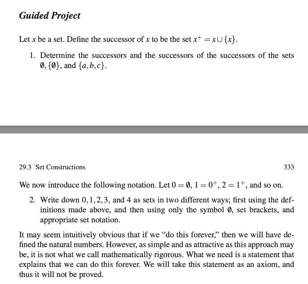Guided Project Let X Be A Set Define The Successor Of X To Be The Set Xt Xu X 1 Determine The Successors And The S 1