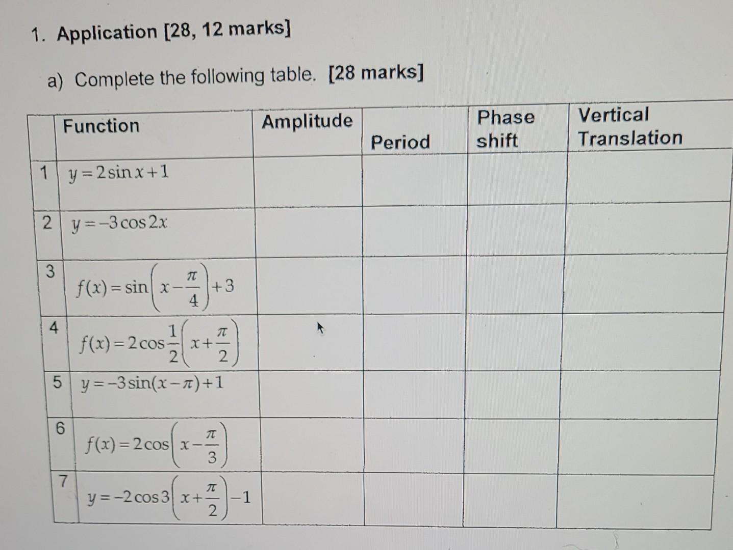 B From The Above Table Choose First Function From Numbers 1 2 And 3 Choose Second Function From Numbers 4 5 6 And 3